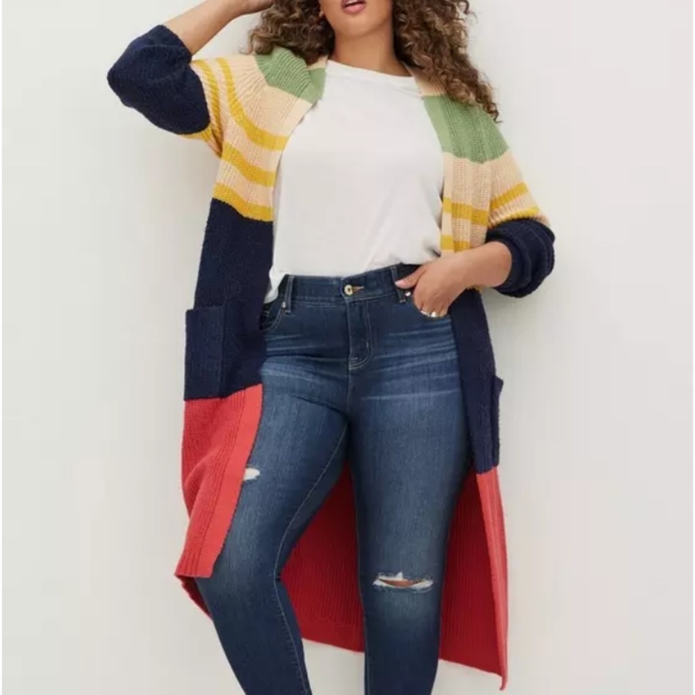 Torrid Duster Open Front Cardigan Mix Yarn Color Block Size 3X